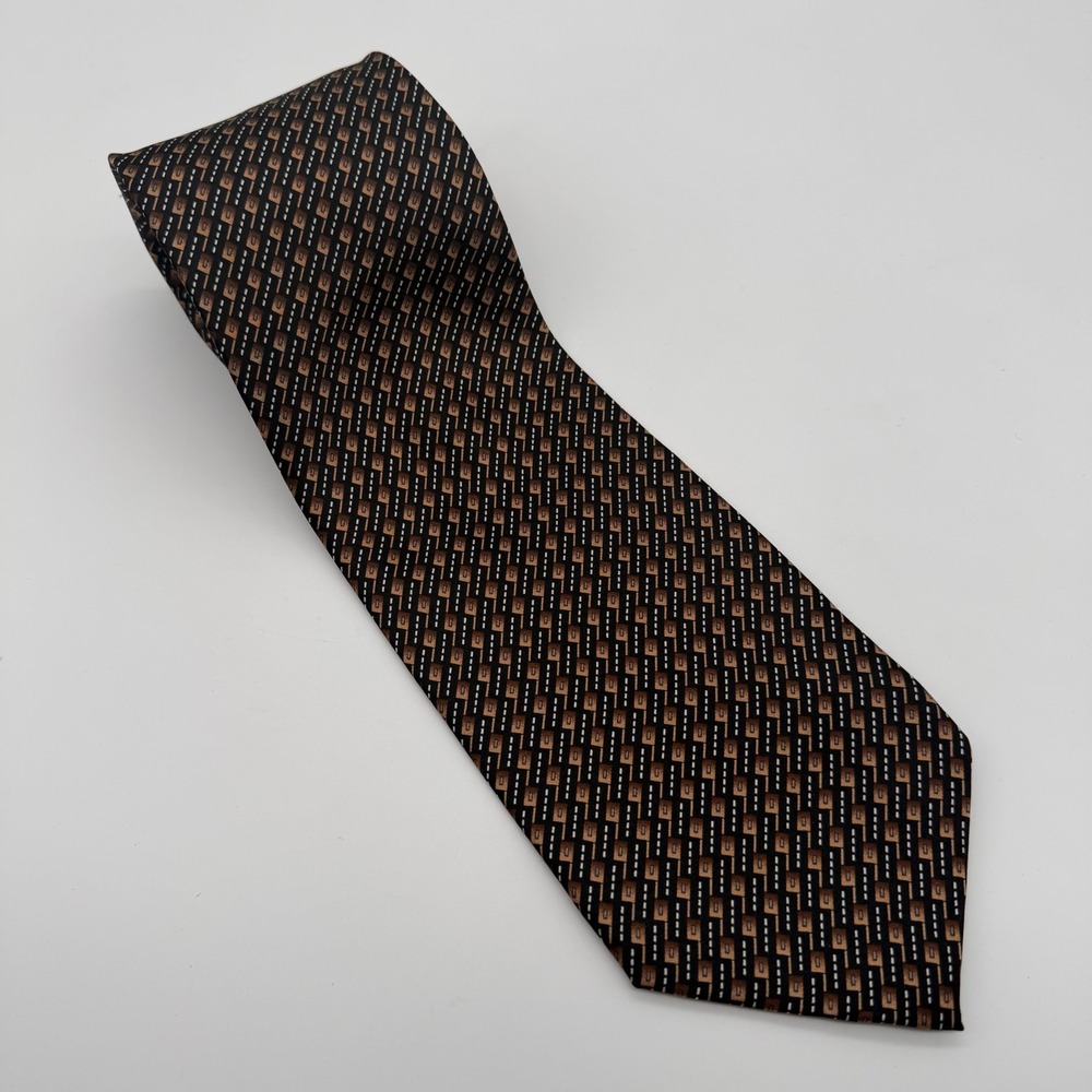 Roberto Villini Necktie Mens 57x3.75 Brown Geometric Silk Handmade Collezione